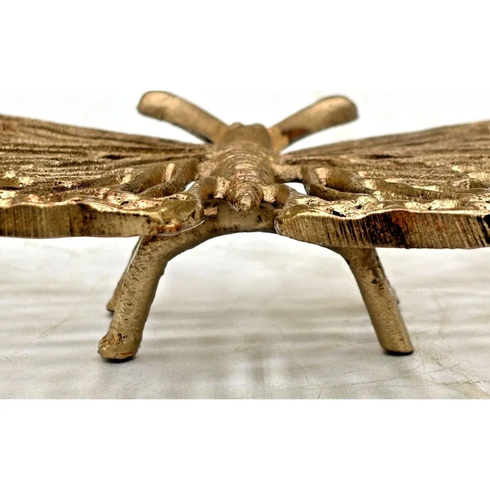 Aluminum Metal Filligree Butterfly Trivet Champagne Gold Tone Hot Plate NEW!‎